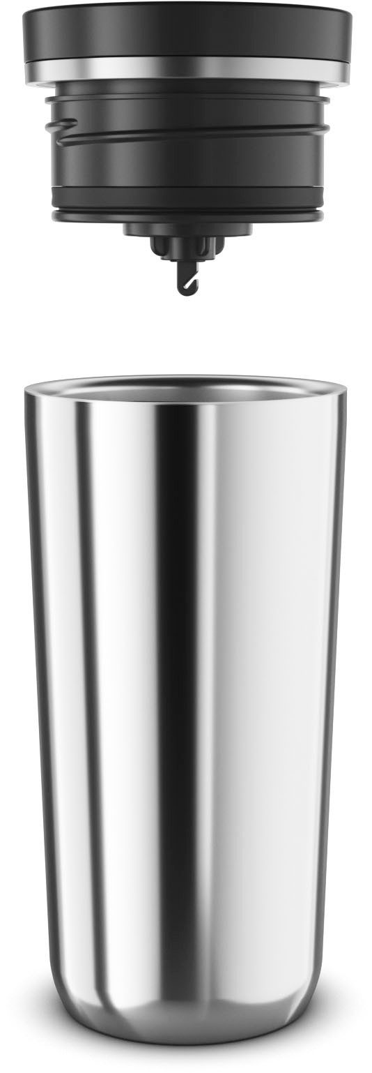 Alfi Thermobecher ISO COFFEE MUG PRO, absolut dicht, spülmaschinenfest, 1-tlg., Edelstahl, Kunststoff, Silikon, 0,38l, 6h heiß & 12h kalt, mit Druckknopf & Teebeutel-Aufhänger