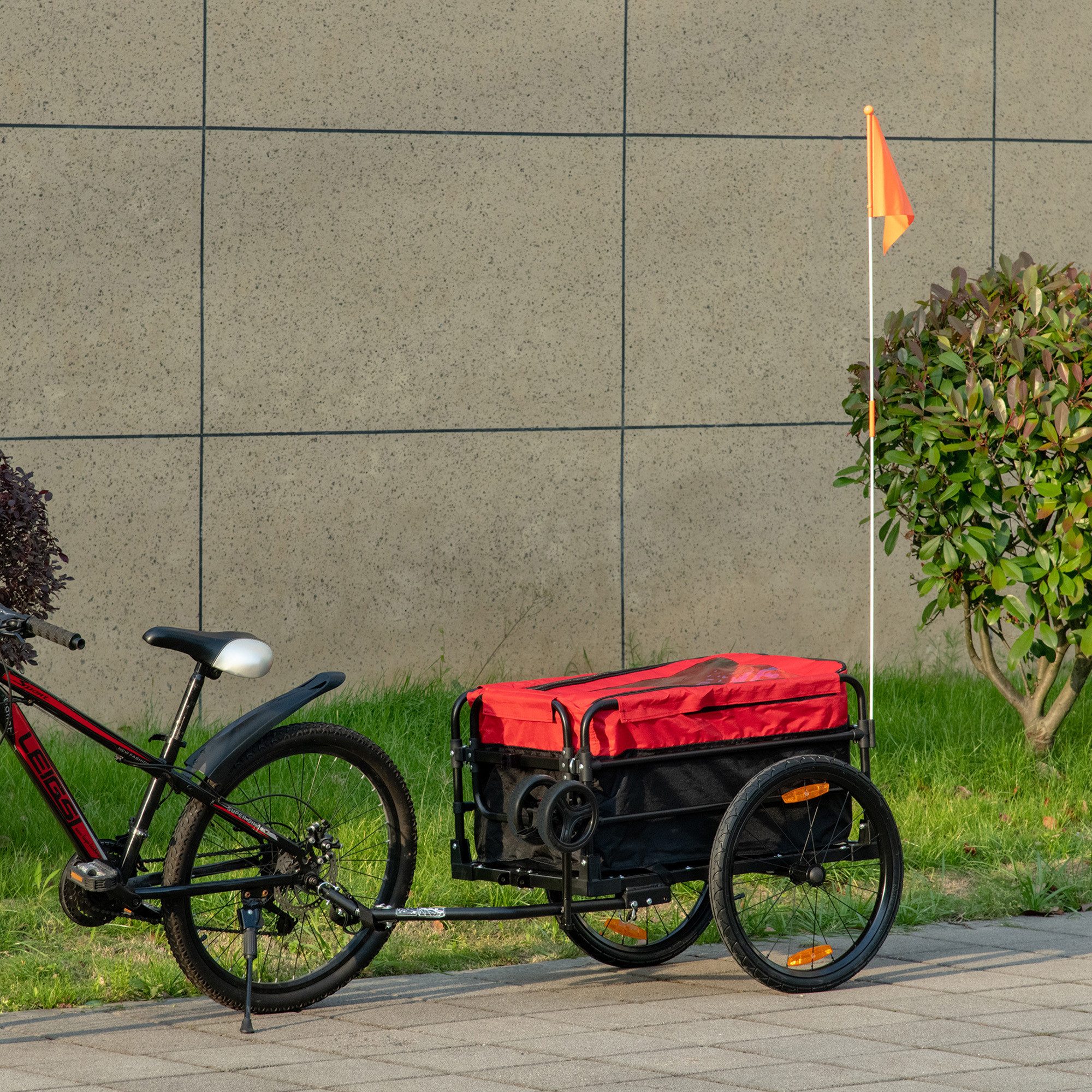 Thumbnail - HOMCOM Fahrradlastenanhänger Bollerwagen mit Reflektoren, Griff, Transportanhänger, bis 40 kg Belastbar, Oxford, Rot