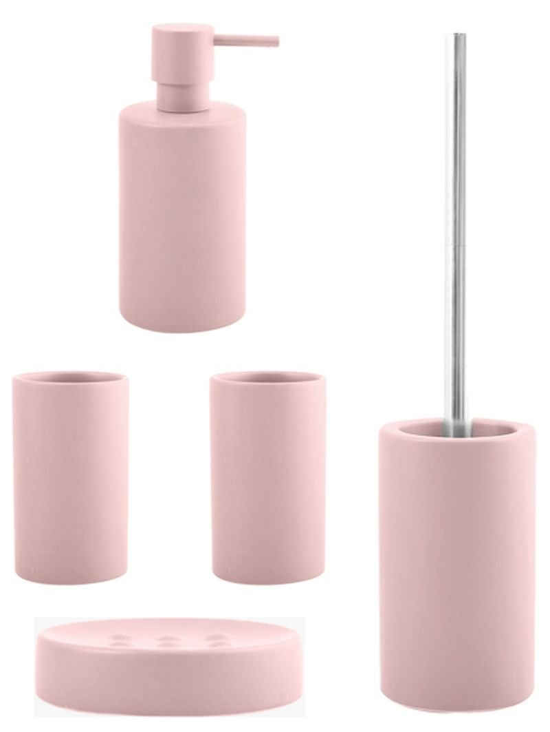 spirella Badaccessoires-Sets TUBE MATT BUNT, Zubehör-Set aus hochwertiger Keramik, 5 tlg., bestehend aus: WC-Bürste, Seifenspender, 2x Zahnputzbecher, Seifenschale, aktuell angesagte Trendfarben, elegante Matt-Optik, rosa, Komplett-Set Badezimmerzubehör, 5 tlg.