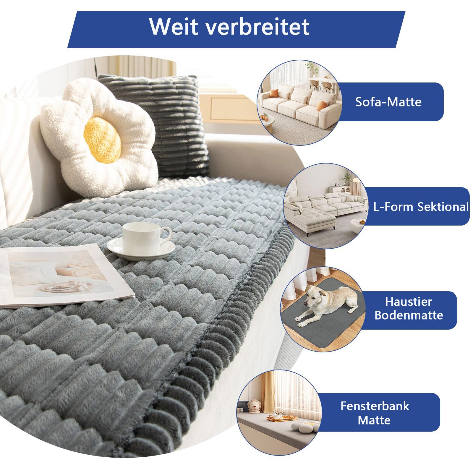 Minicloss Sofaschoner Weiche Flanell Sofa überzug Waschbar - Neue Sitzkissenbezüge, rutschfeste Sofabezug – Bild 3 von 5