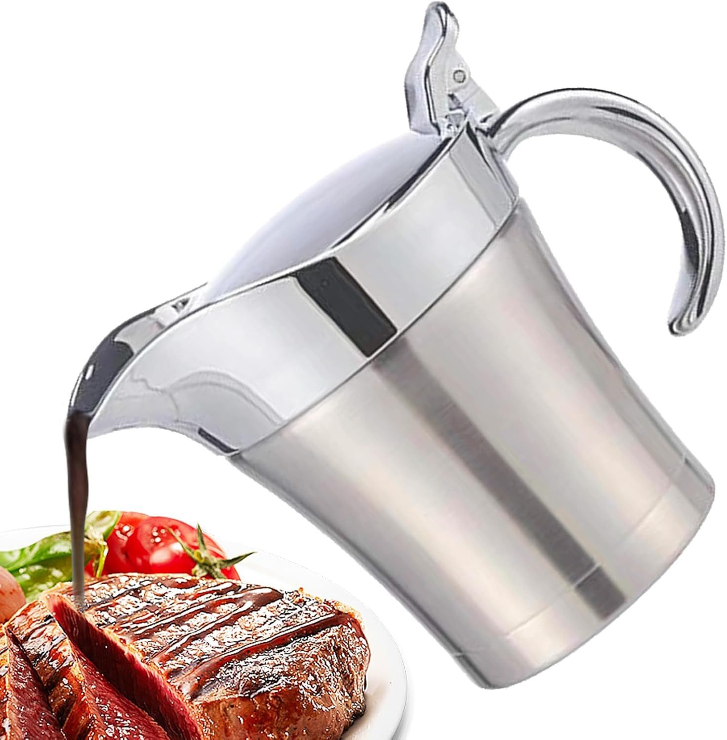 FELIXLEO Sauciere Thermo Sauciere Edelstahl450ml Isoliert Soßenkanne mit Deckel