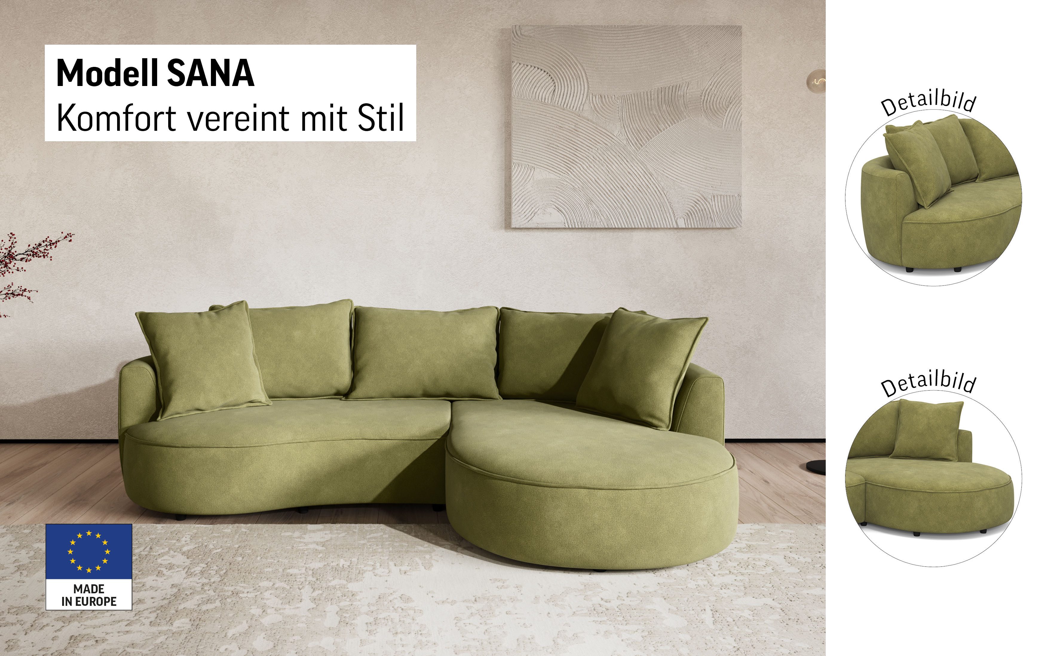 COTTA Ecksofa Sana L-Form, Breite 260 cm, Loungesofa mit Wellenunterfederung