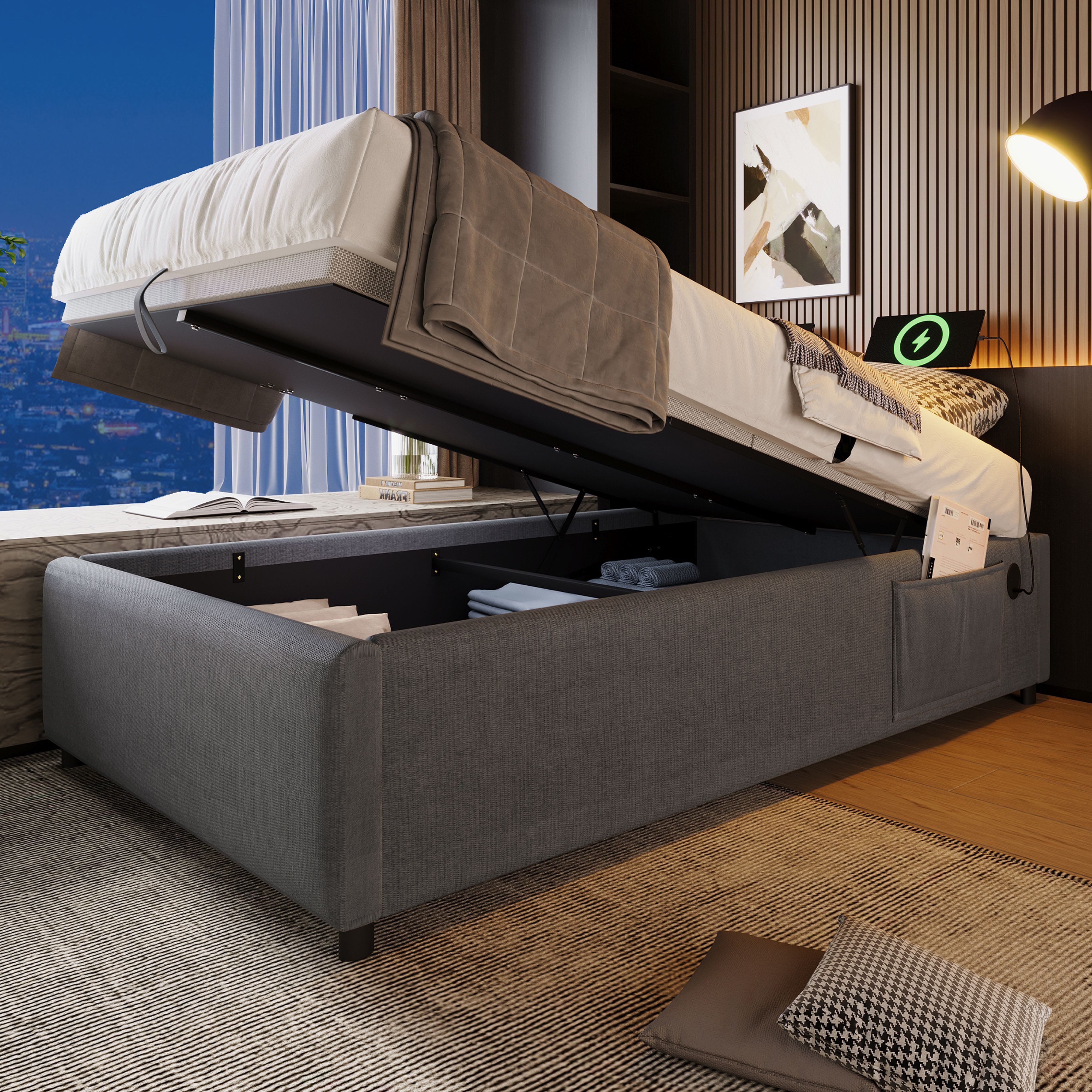 BlingBin Einzelbett Polsterbett (1-tlg., Struraumbett Bettgestell mit USB- günstig online kaufen