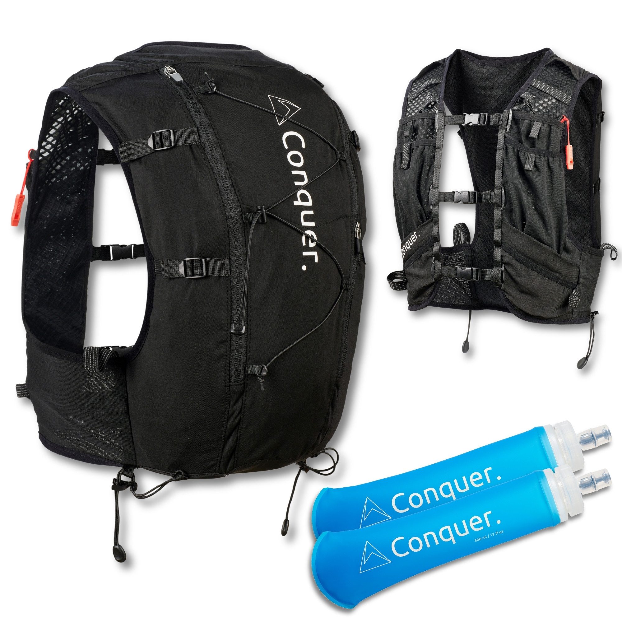 Conquer. Trinkrucksack Laufweste 15L Damen & Herren – Trailrunning Rucksack mit Trinksystem, Eng anliegende Laufweste