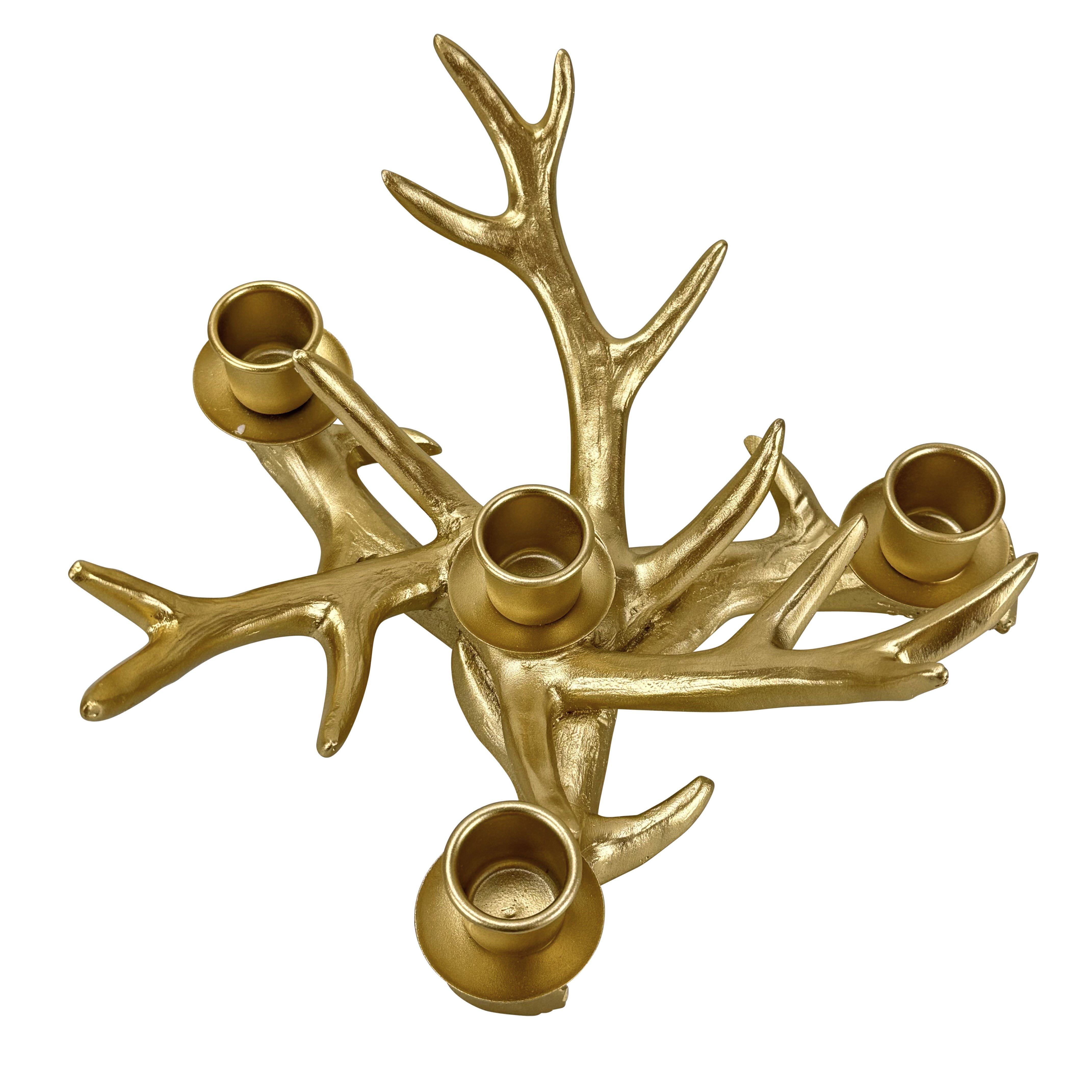 Online-Fuchs Kerzenständer Hirschgeweih für 4 Stabkerzen - Stabkerzenhalter, Adventskranz (Weiß oder Gold, aus Kunstharz (Polyresin), Dekoration im Herbst, Winter und zu Weihnachten