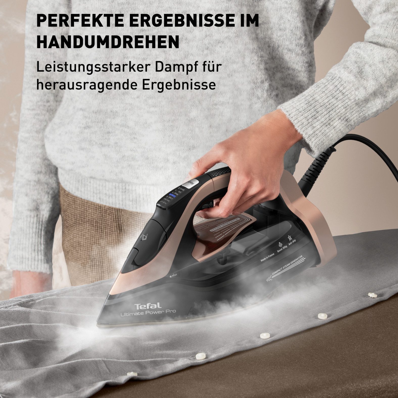 Tefal Dampfbügeleisen FV9E50 Ultimate Power Pro, 3200 W, 85 g/Min. kontin. Dampfabgabe, 300 g/Min. Dampfstoß, selbstreinigend