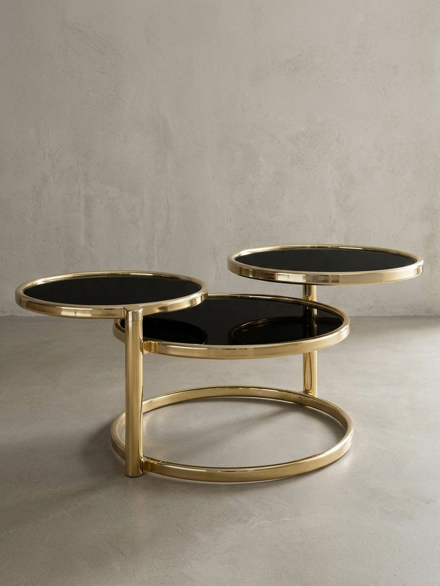 KADIMA DESIGN Satztisch Runder Glastisch mit 3 Ebenen für flexibles & stylisches Wohnen
