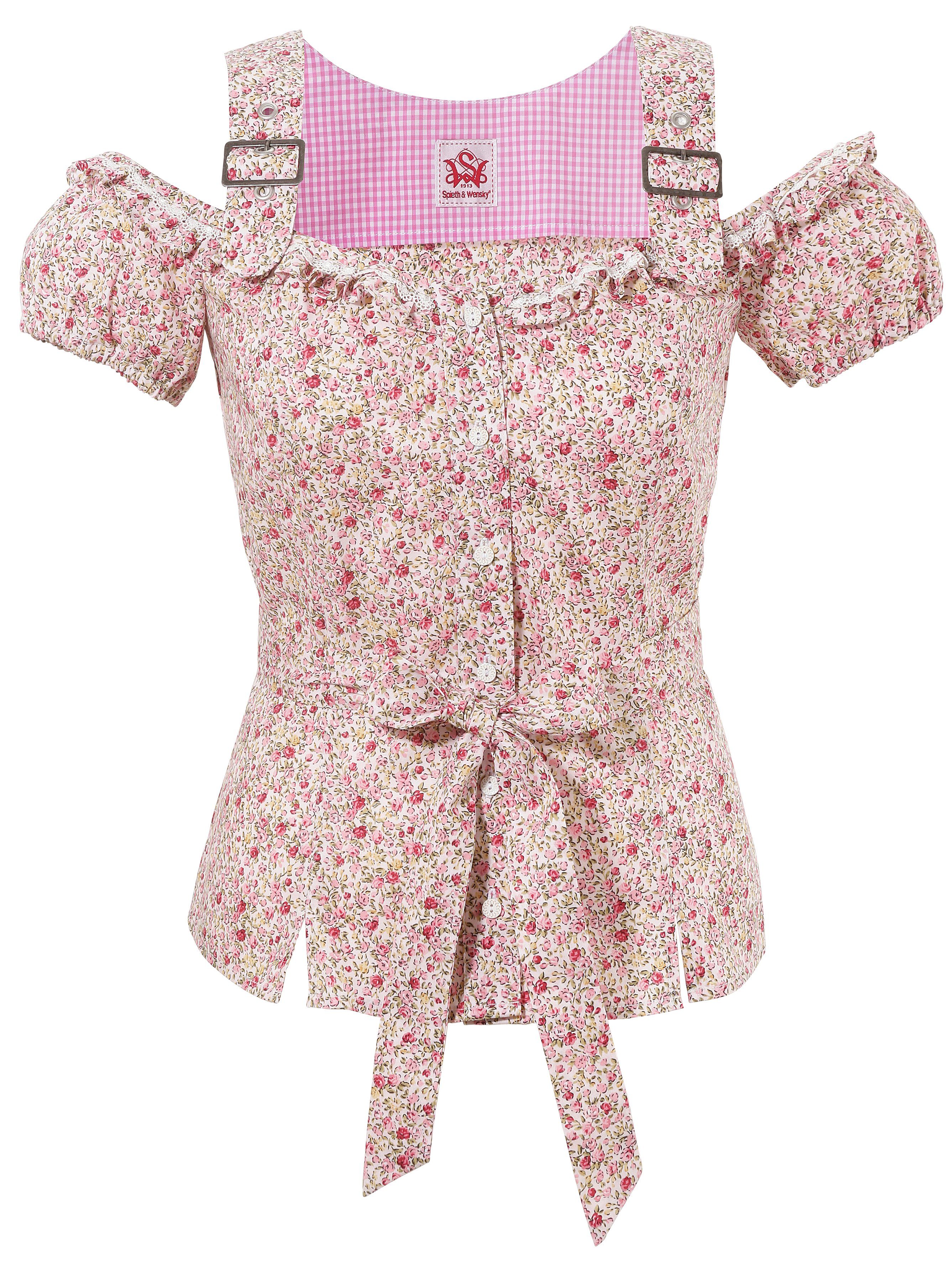 Dirndl Bluse Damen Mit V-Ausschnitt & Spitze - Trachtenbluse Für Oktoberfest Mit Stehkragen