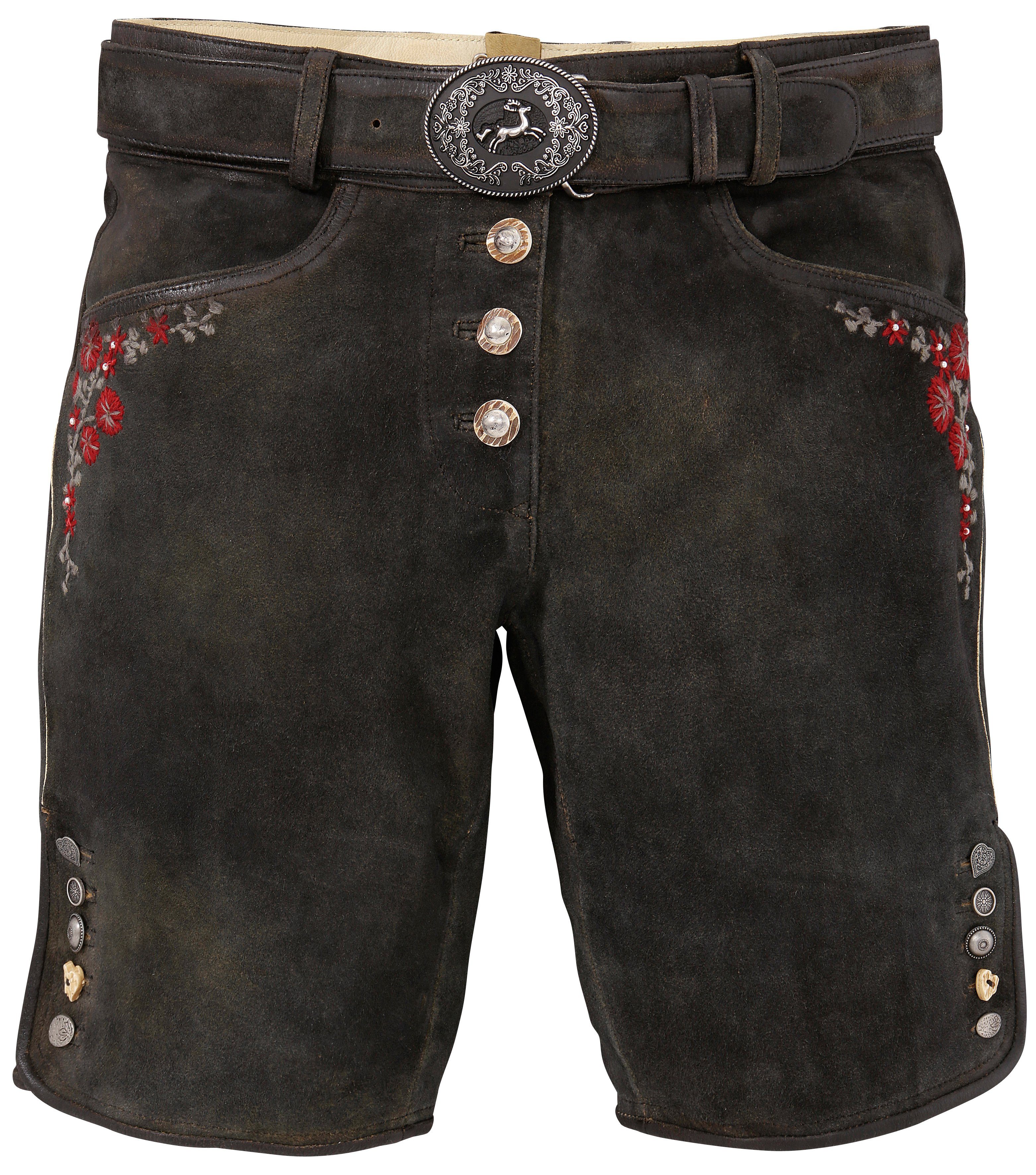 Country Line Trachtenlederhose kurz Damen im Used Look, Zarte ...