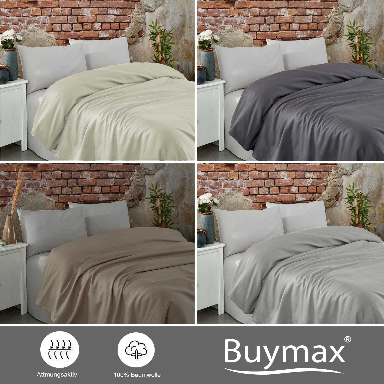 Buymax Bettüberwurf Komfort, Pique Überwurf 160x230 cm Strickoptik 100% Baumwolle Sofaüberwurf Wohndecke Bettüberwurf Quilt Pikee Uni Einfarbig