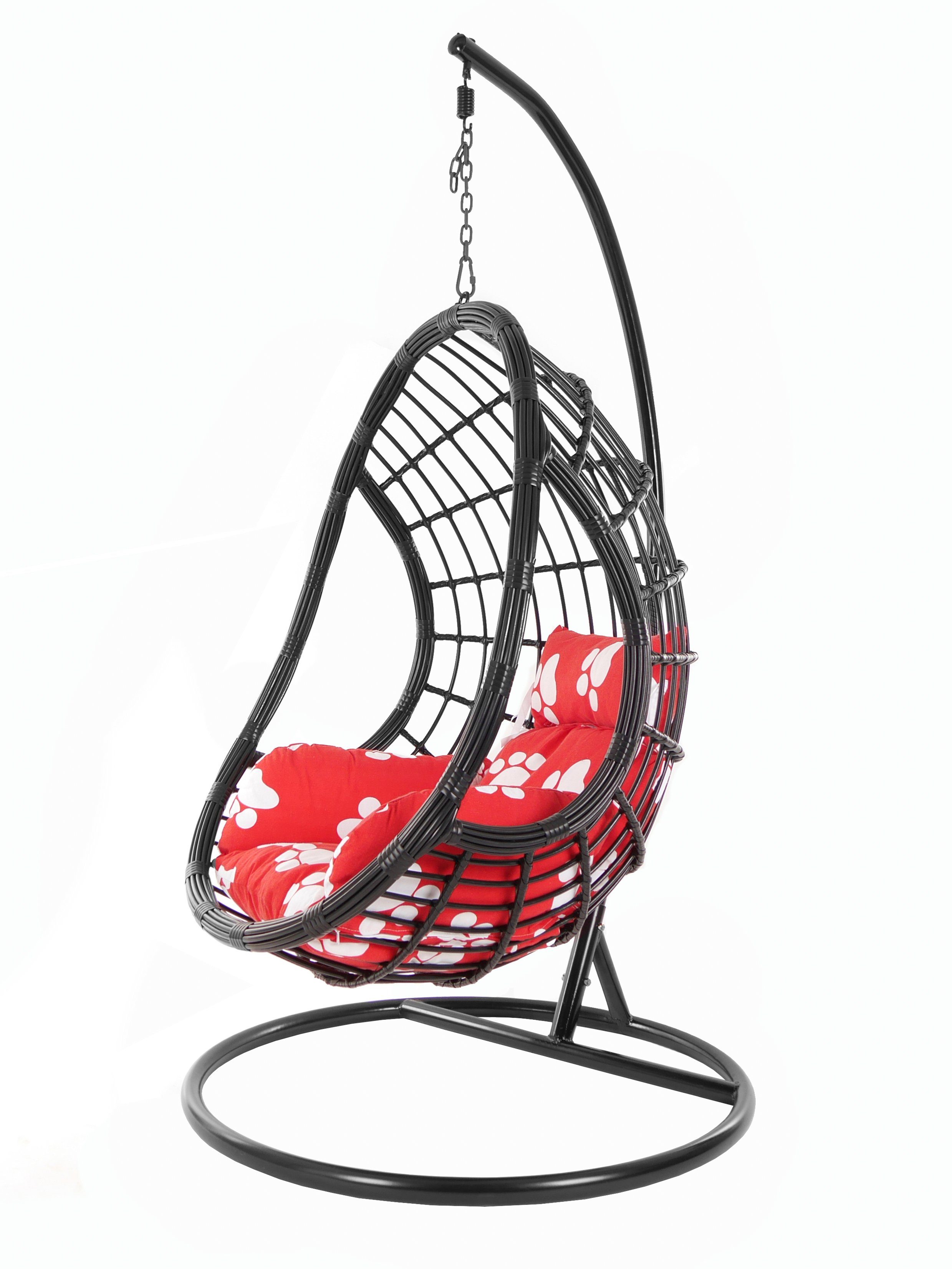 Loungemöbel, Chair, (3011 KIDEO Schwebesessel, Muster Kissen, Hängesessel mit pfoten Hängesessel Gestell Swing black, PALMANOVA und Schwarz, paw)