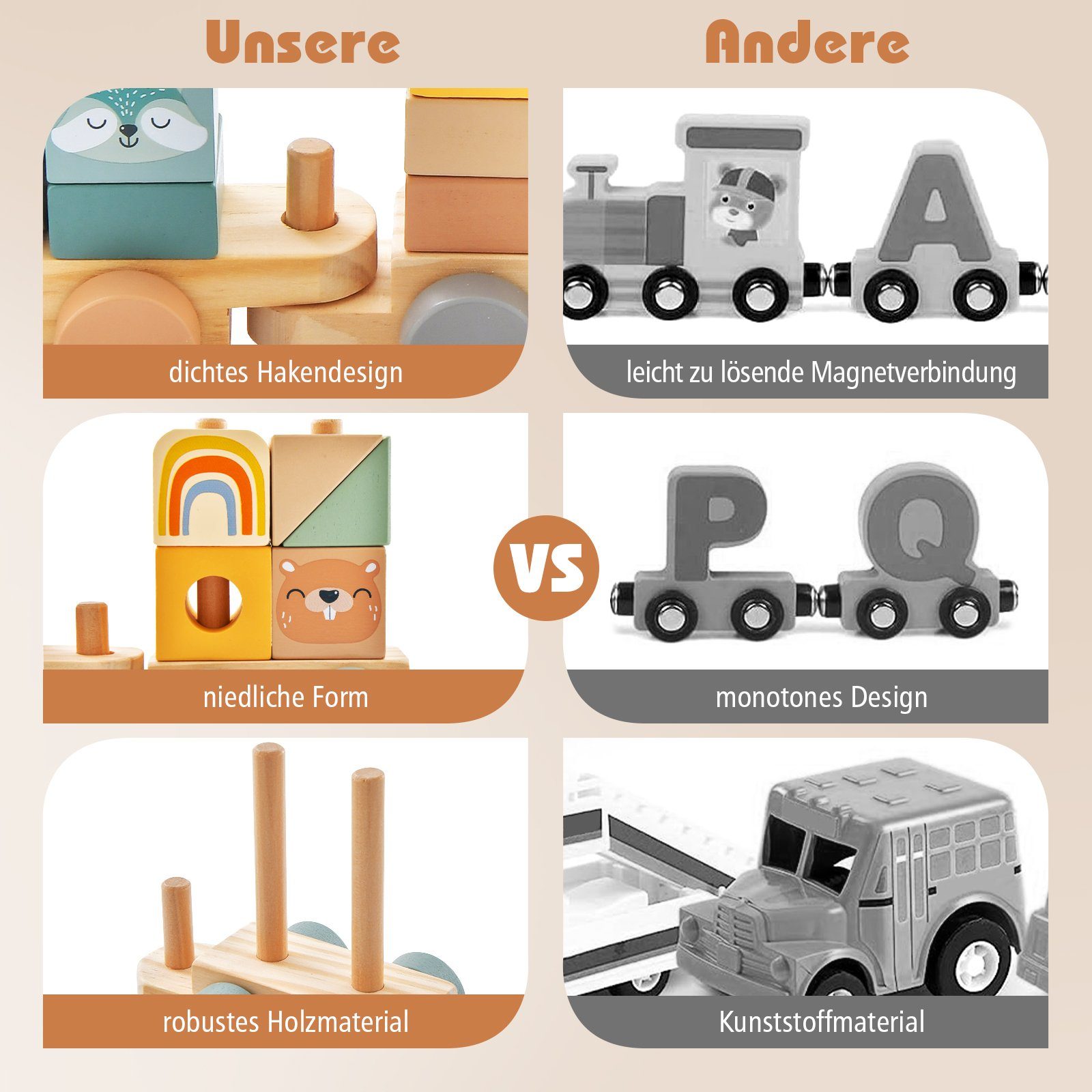 COSTWAY Spielzeug-Zug Kinder Holzeisenbahn Set, ab 3 Jahren günstig online kaufen