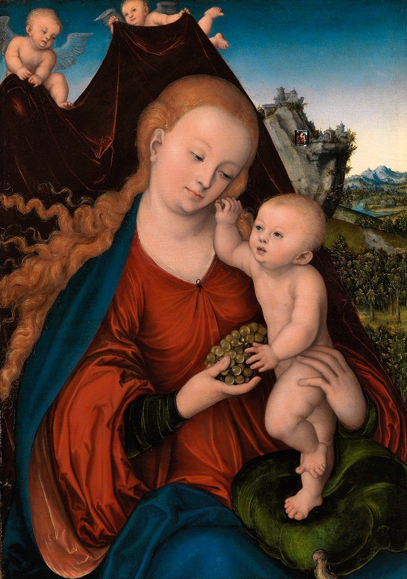 BillerAntik Kunstdruck Die Madonna mit der Traube Lukas Cranach Jesus Maria Sankt St H A3 019, (1 St)