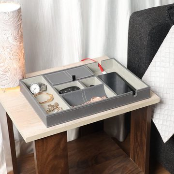 Belle Vous Organizer Graue Kunstlederablage - Nachttisch-Organizer, Gray Faux Leather Tray - Nightstand Organizer