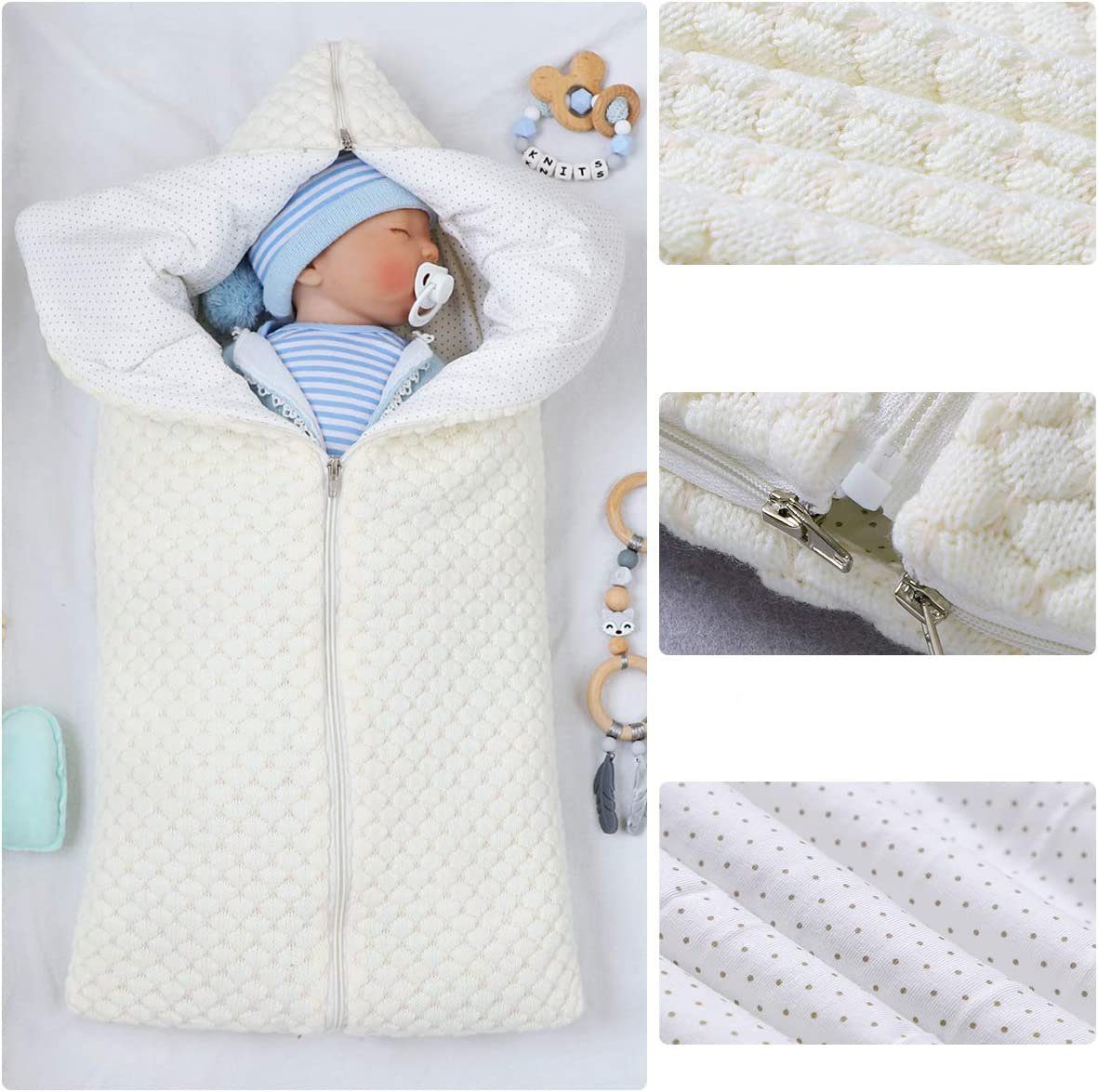 Wickeldecke, Winter GelldG Neugeborenen Babydecke Schlafsack, weiß Multifunktional warme