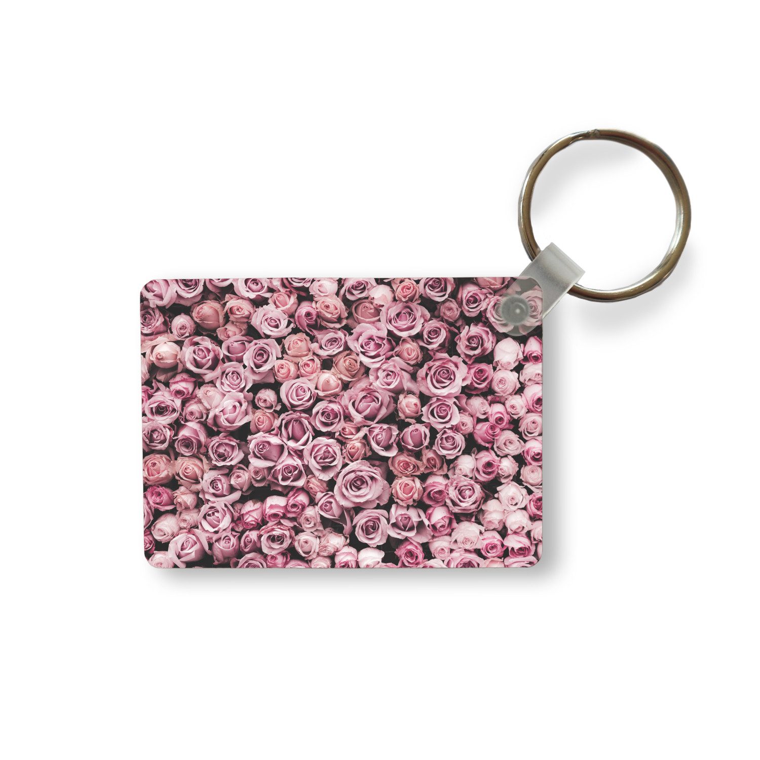 MuchoWow Schlüsselanhänger Blumen - Rosen - Natur - Rosa - Botanisch, Rechteckig mit Schlüsselring, Geschenk, Accessoire, 6x4 cm
