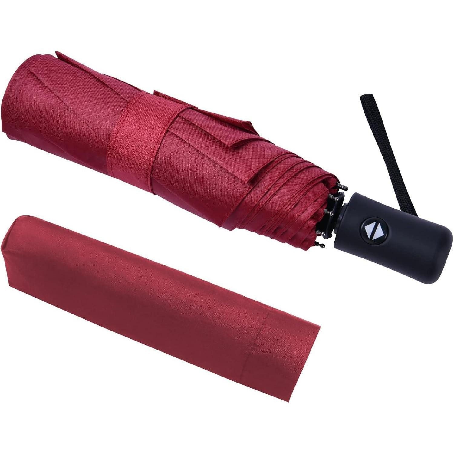 LuxusKollektion Taschenregenschirm Regenschirm Automatik Taschenschirm Windsicher 8 Rippen Weinrot