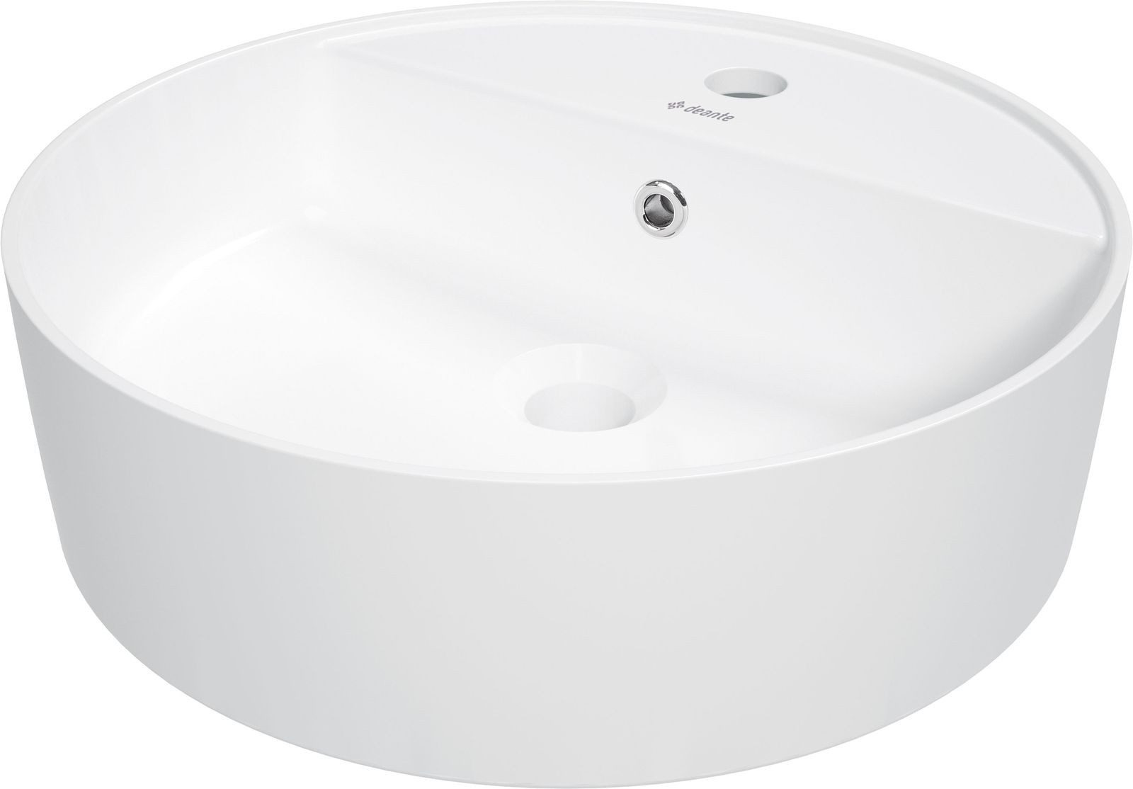 Deante Waschbecken Keramikwaschbecken Weiß Aufsatz mit Armaturenbank (Komplett-Set)