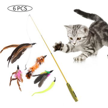 Angel's Pride Katzenangel Katzenangel Interaktives Spielzeug Set mit 5 Federn und Angel (6 Stück)