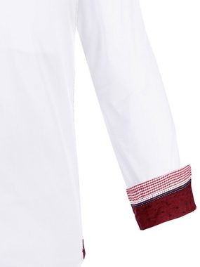 FUCHS Trachtenhemd Hemd Ludwig weiß-weinrot mit Stehkragen
