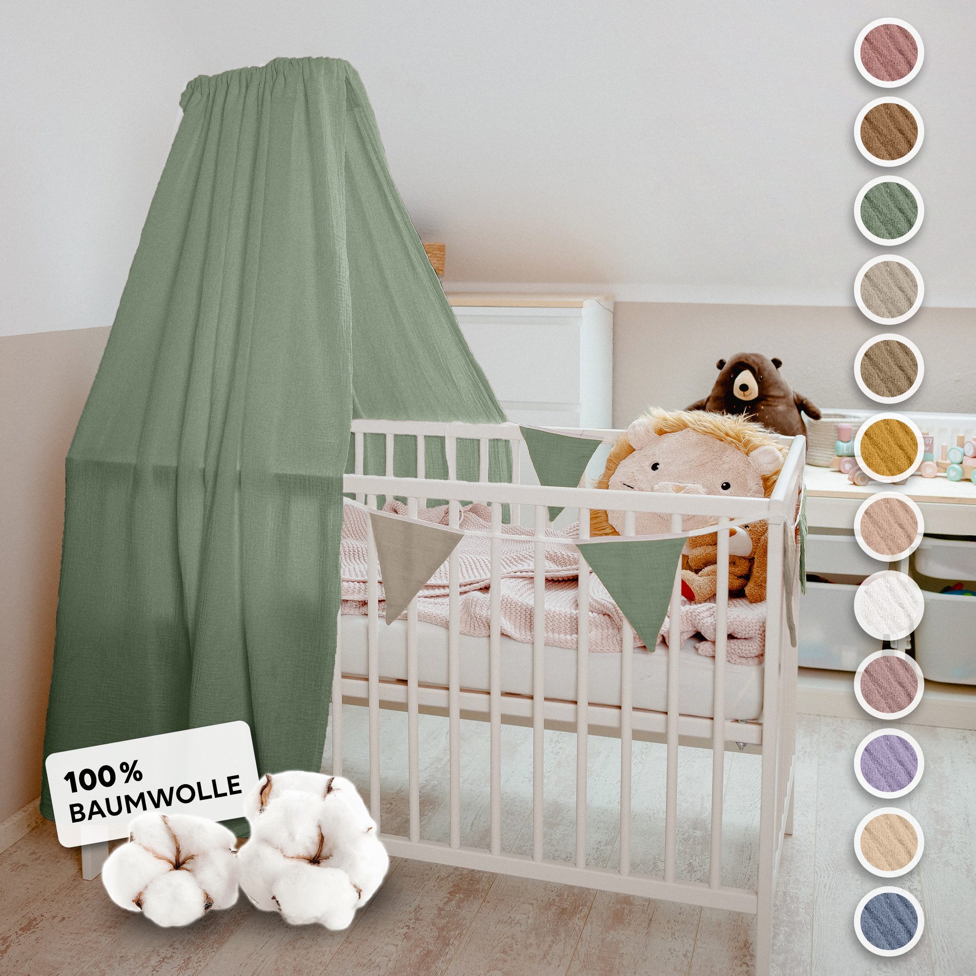lilimaus Betthimmel Babybett Himmel aus 100% Musselin - luftiger Baldachin (1-tlg), behaglicher Rückzugsort im Babybett - sanft zu zarter Babyhaut