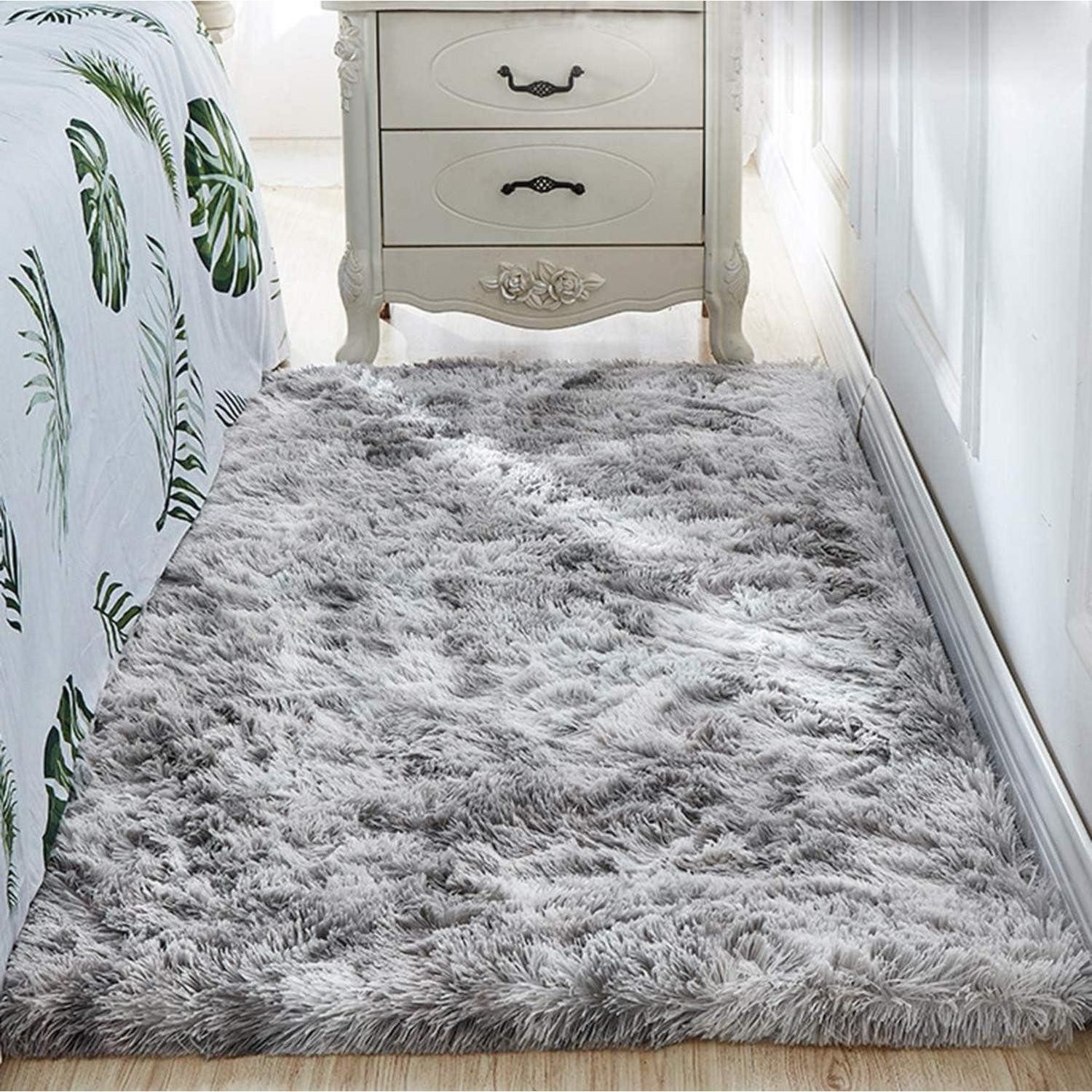 LuxusKollektion Hochflor-Teppich Teppich Rund Flauschig Rutschfest 120 x 80 cm (Quadratisch) Weiß Grau
