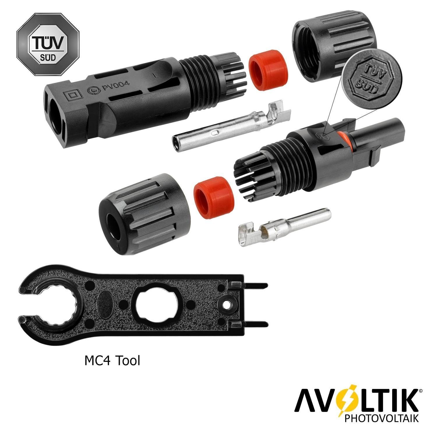 avoltik Wechselrichter MC4 Solar Kabelstecker Solarpanel MC4 Stecker männ.-/weiblich PV IP67, (MC4 Solar Kabelstecker Solarpanel MC4 Stecker männ.-/weiblich PV  – Bild 2 von 5