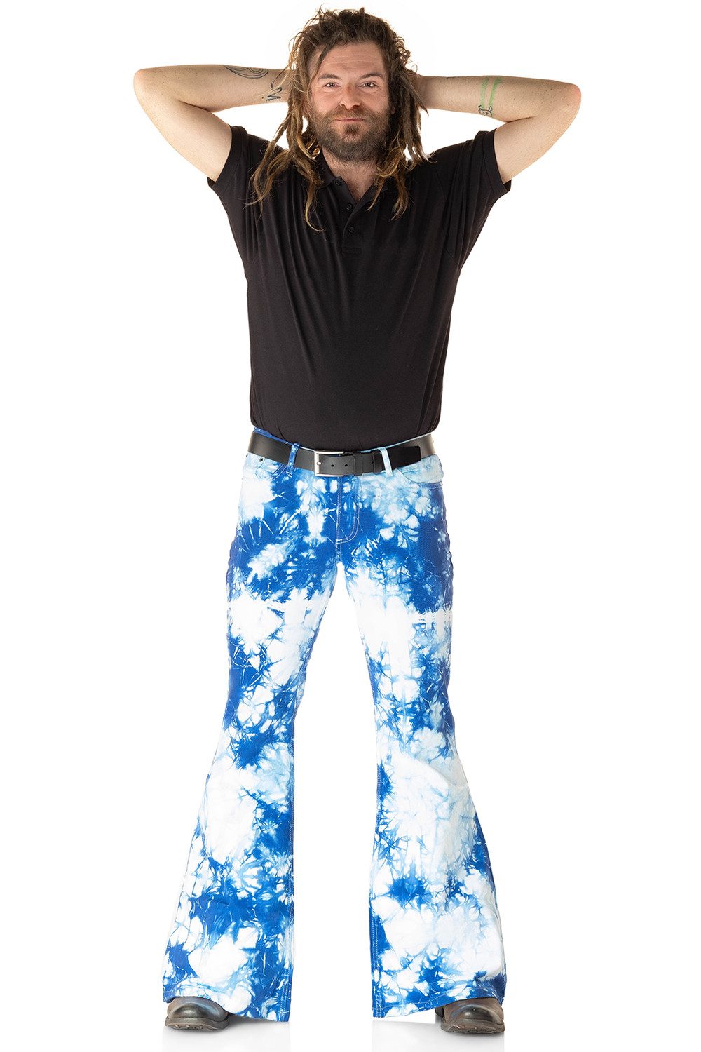 Schlaghose Herren Batik blau weiß