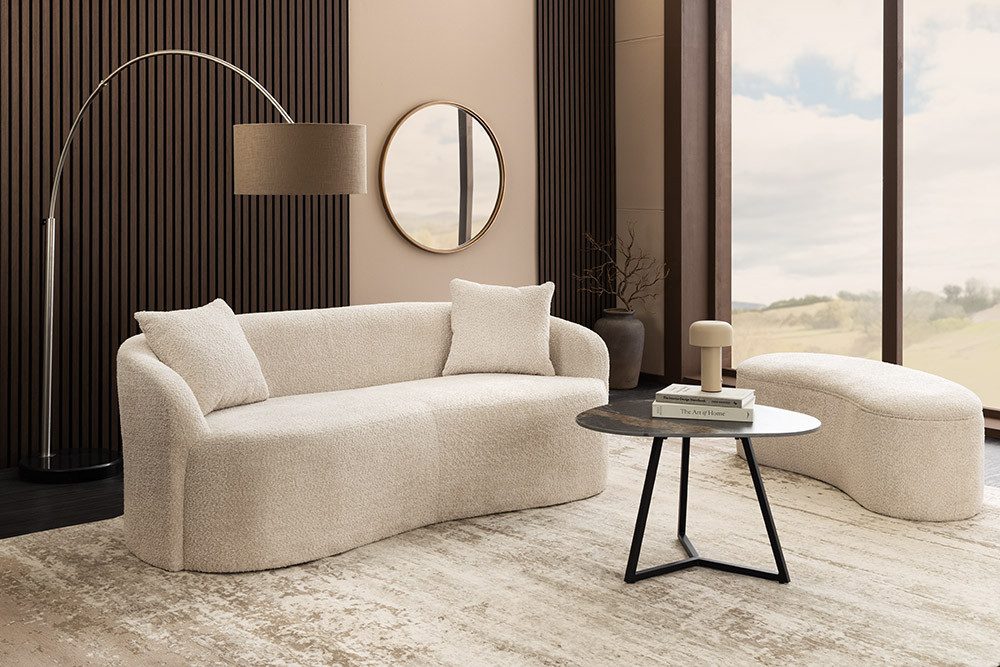 riess-ambiente Sitzbank ELEMENTAL 120cm champagner beige – Feinstrick Bouclé-Bezug, Stauraum (Einzelartikel, 1-St), bequeme Polsterbank aus Stoff mit Fach – ide – Bild 4 von 5