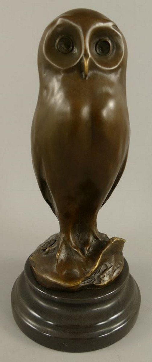 Casa Padrino Dekofigur Bronze Skulptur Eule Bronzefarben / Schwarz 12 x 12 x H. 26 cm - Bronzefigur - Dekofigur - Schreibtisch Deko Accessoires