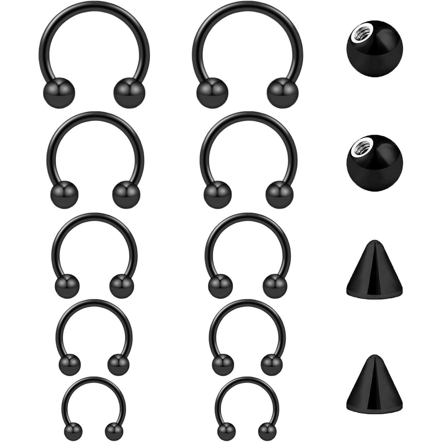 Nasenpiercing Nasenring Septum Hufeisen 16G 1,2mm Silber Gold Schwarz 6-14mm