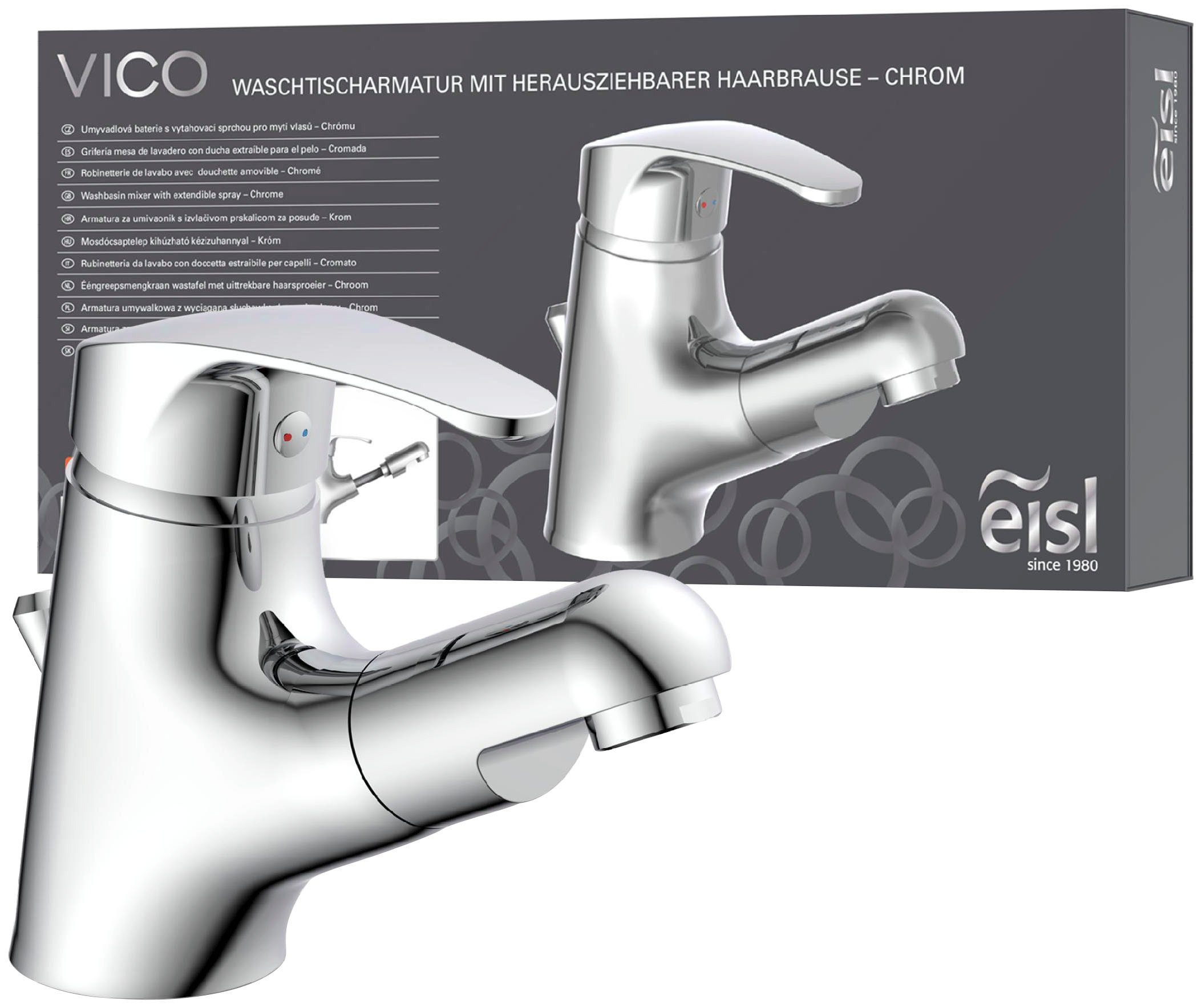 Eisl Badarmatur »VICO« mit Zugstange, Wasserhahn mit Ablaufgarnitur,  Mischbatterie, Chrom