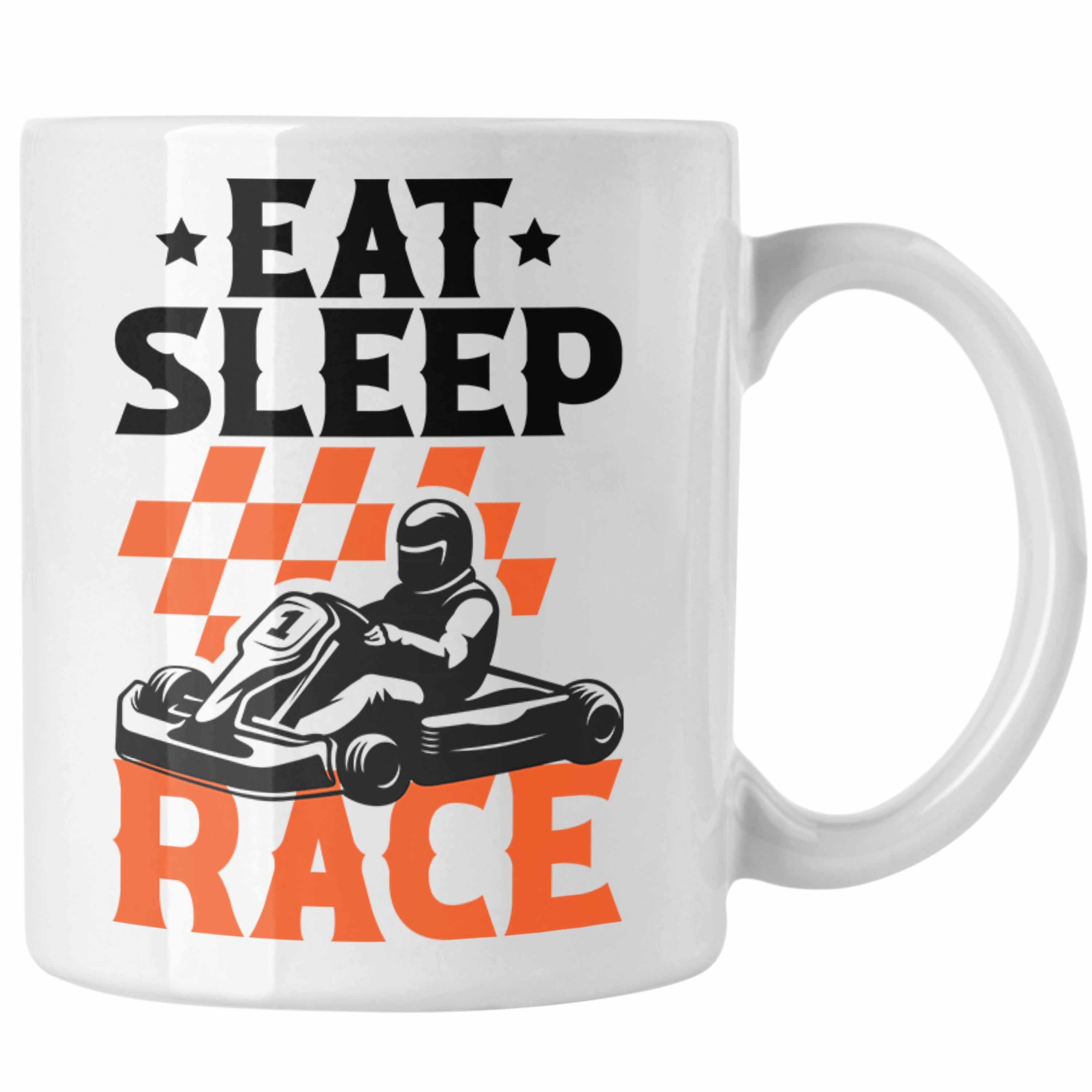 Trendation Tasse Trendation - Go Kart Fahrer Tasse Geschenk Eat Sleep Race Gokart Racing Rennfahrer Weiss