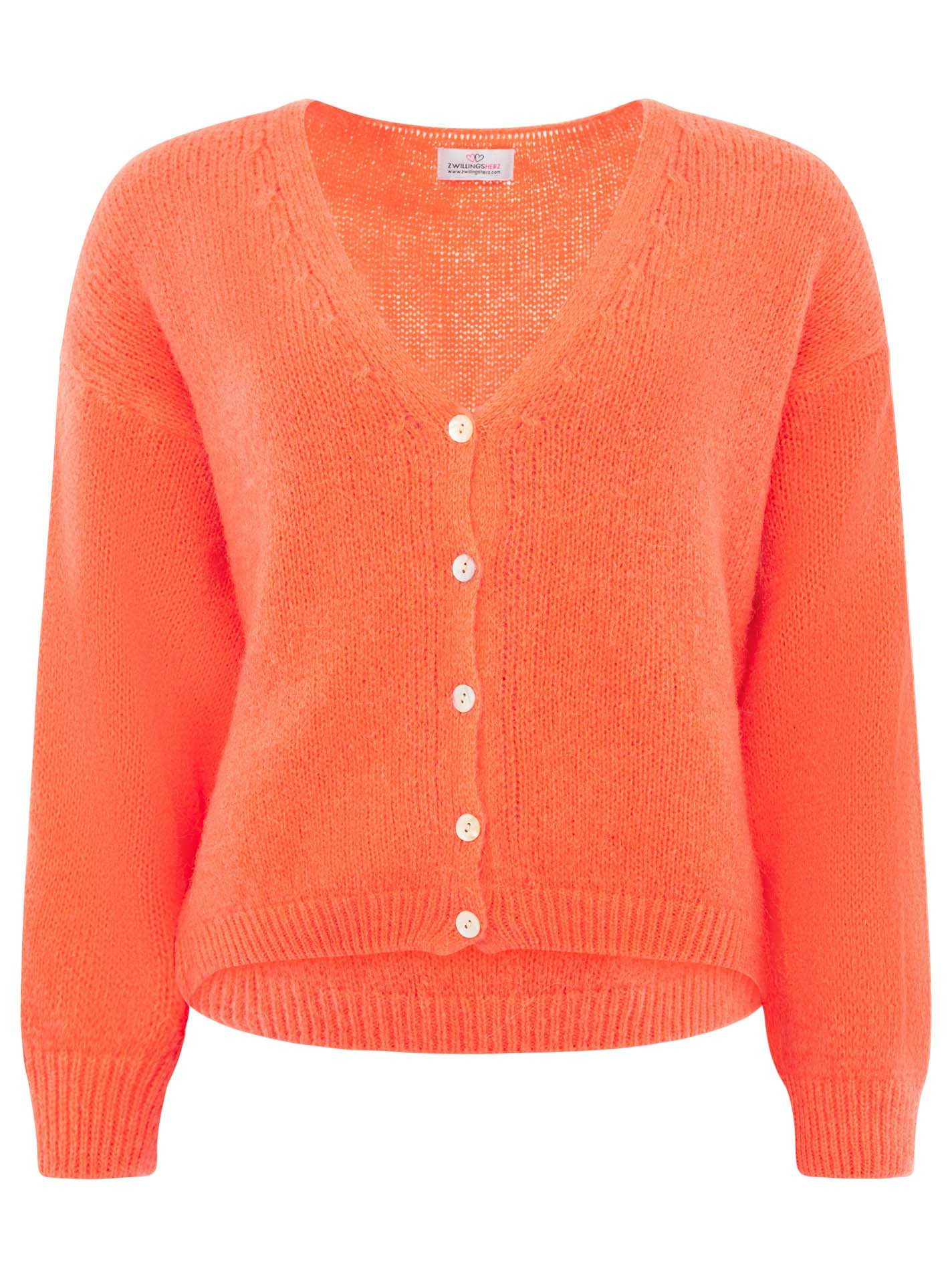 Zwillingsherz Strickjacke "Uni" One Size, Langarm, Knopfleiste, tiefer V-Ausschnitt, Wollanteil