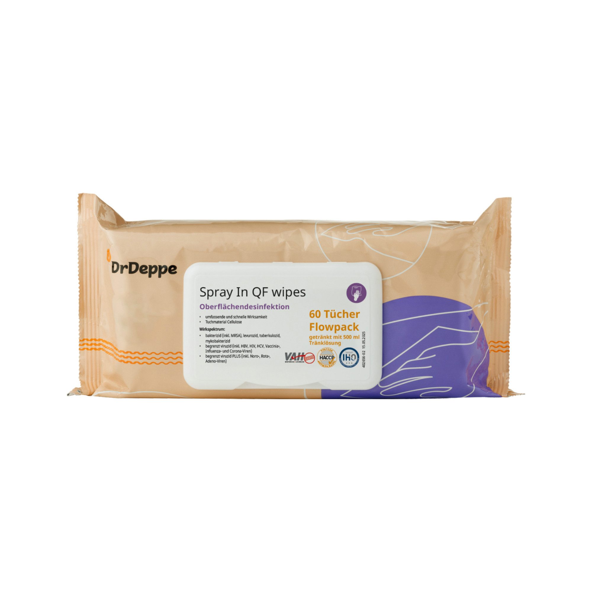 Dr.Deppe Spray In QF wipes - alkoholhaltige Flächendesinfektionstücher Reinigungstücher (Flowpack, 1-tlg)