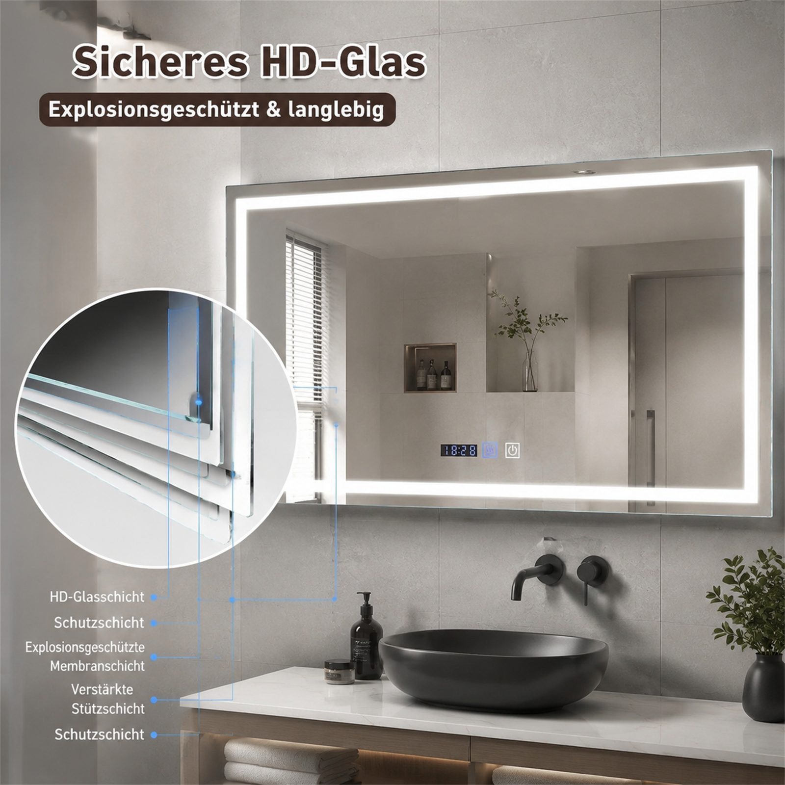 Nettlife Badspiegel Rund Touch Schalter und Entfogger Wandspiegel Beleuchtet 50/60/70/80cm, Entfogger Funktion Dimmbar Memories Funktion Ideal für Badezimmer – Bild 3 von 5