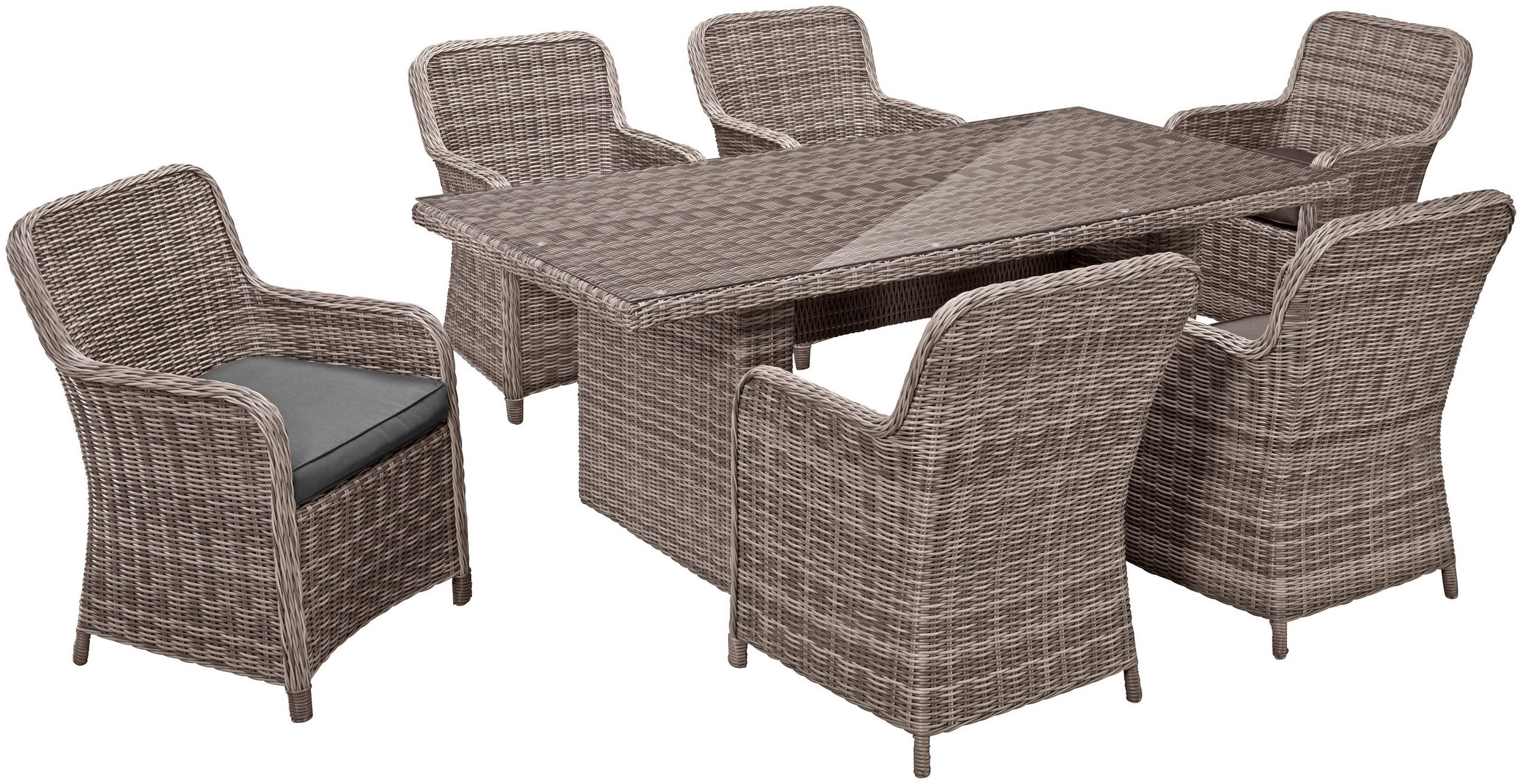 Gartenmöbelset KORSIKA mit 6 Sesseln, 1 Tisch sowie 6 passenden Sitzkissen