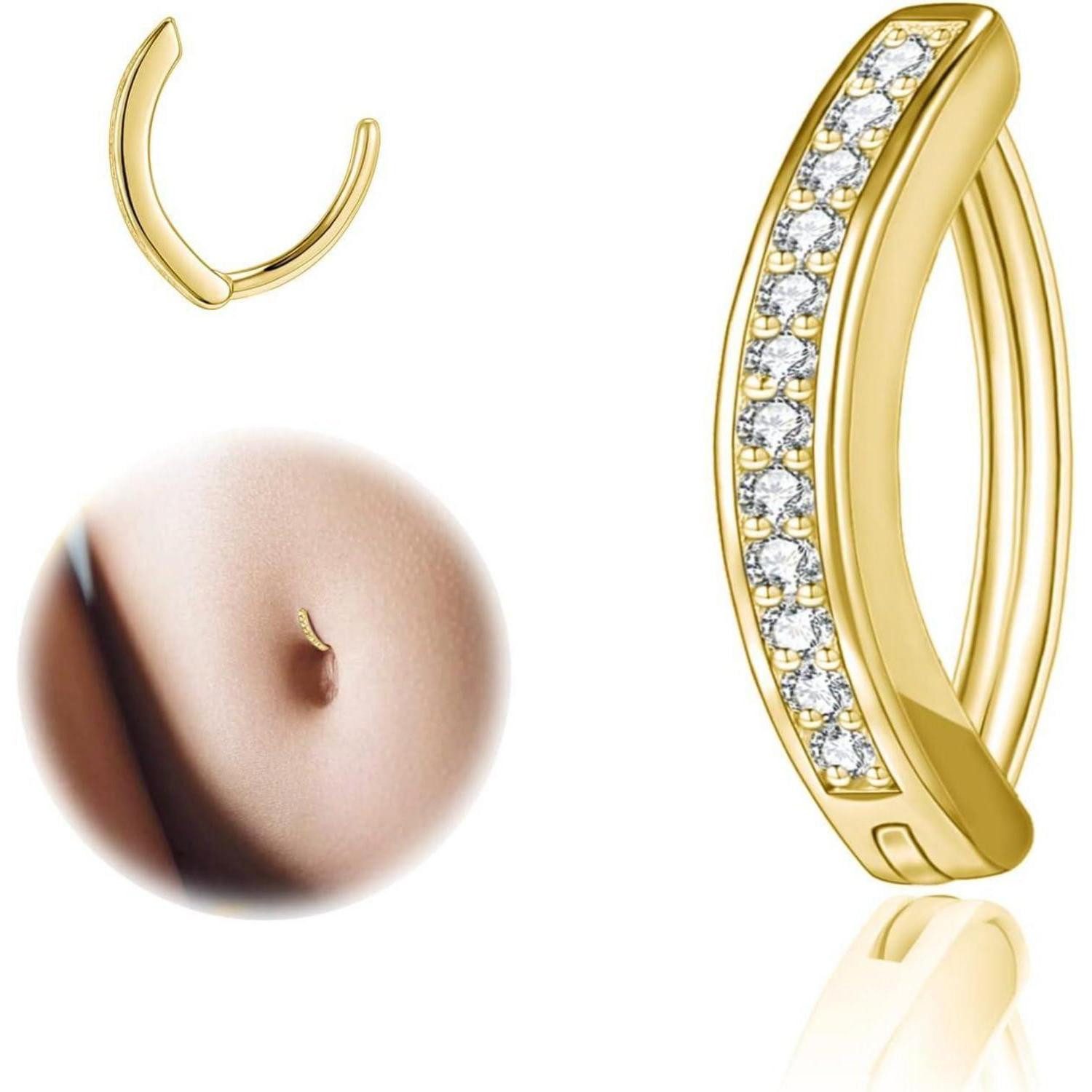 ZS Bauchnabelpiercing 14G Silber 925 Diamanten Clicker Bauchnabel Piercing Magnetisch