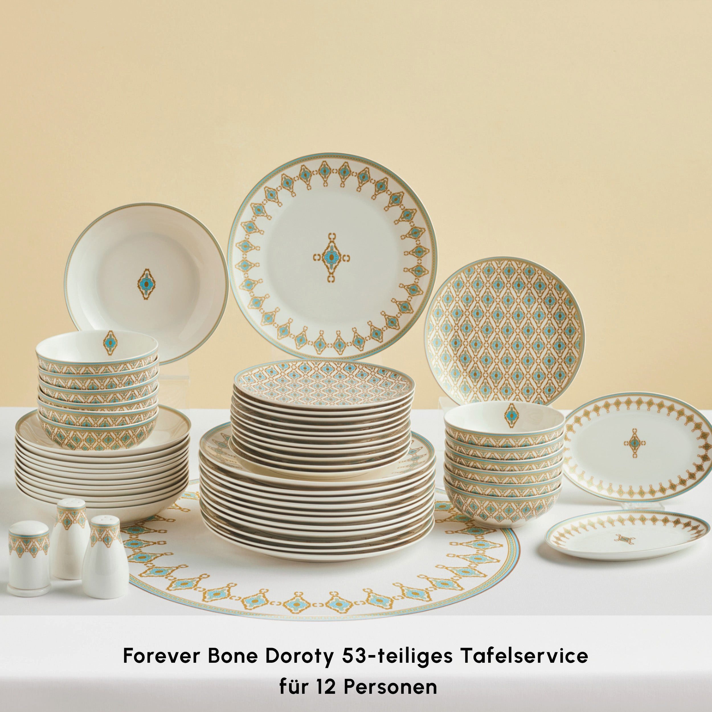 Karaca Geschirr-Set Karaca Forever Bone Dorothy 53-tlg Geschirrset 12 Pers., BONE PORCELAIN