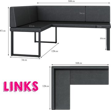 AN-MOEBEL4U Eckbankgruppe Alina Metall mit Tisch, Moderne Sitzecke perfekt für Ihr Esszimmer, Küche (128x168/142x196)