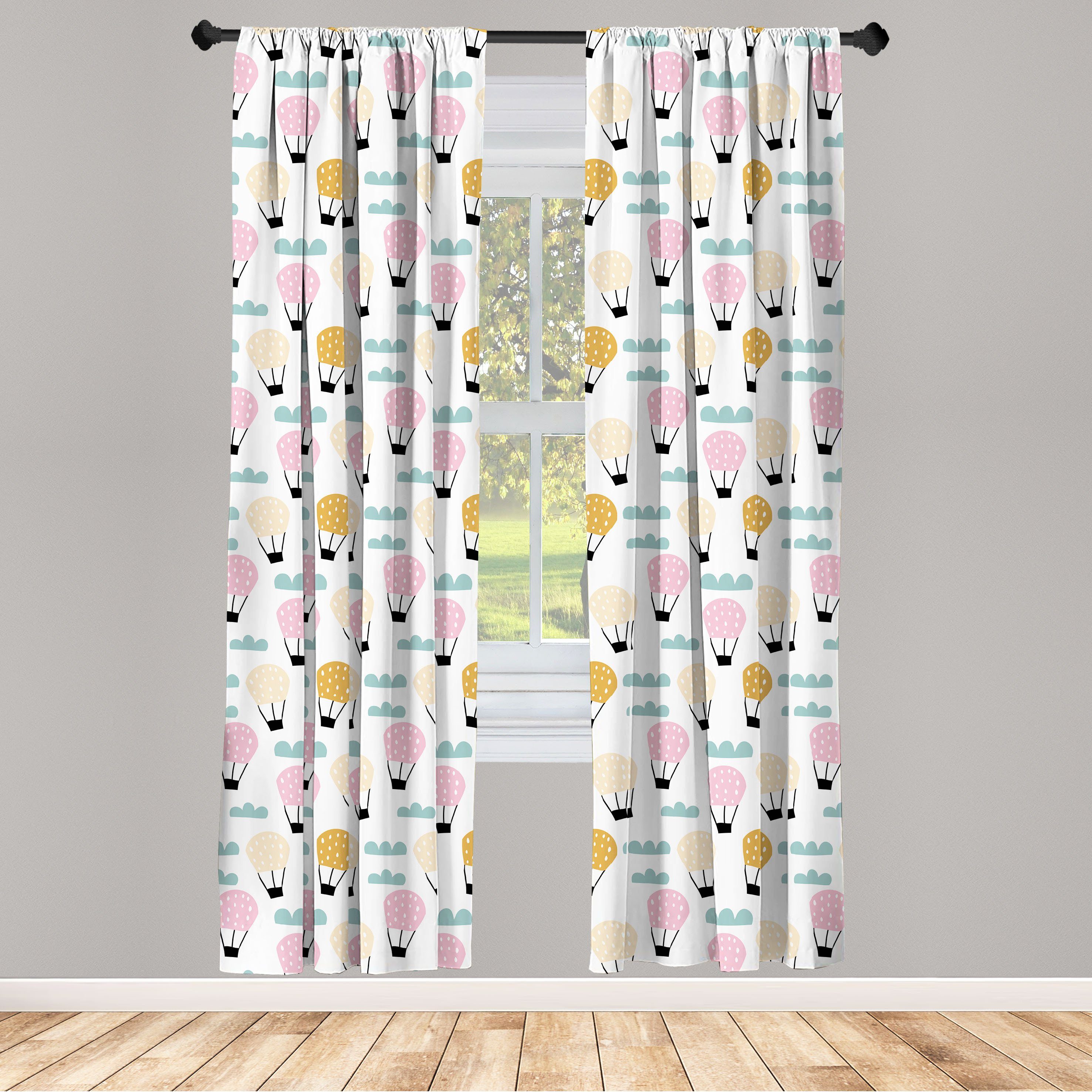 Gardine Vorhang für Wohnzimmer Schlafzimmer Dekor, Abakuhaus, Microfaser, Heißluftballon Pastel Sky Cartoon | Fertiggardinen