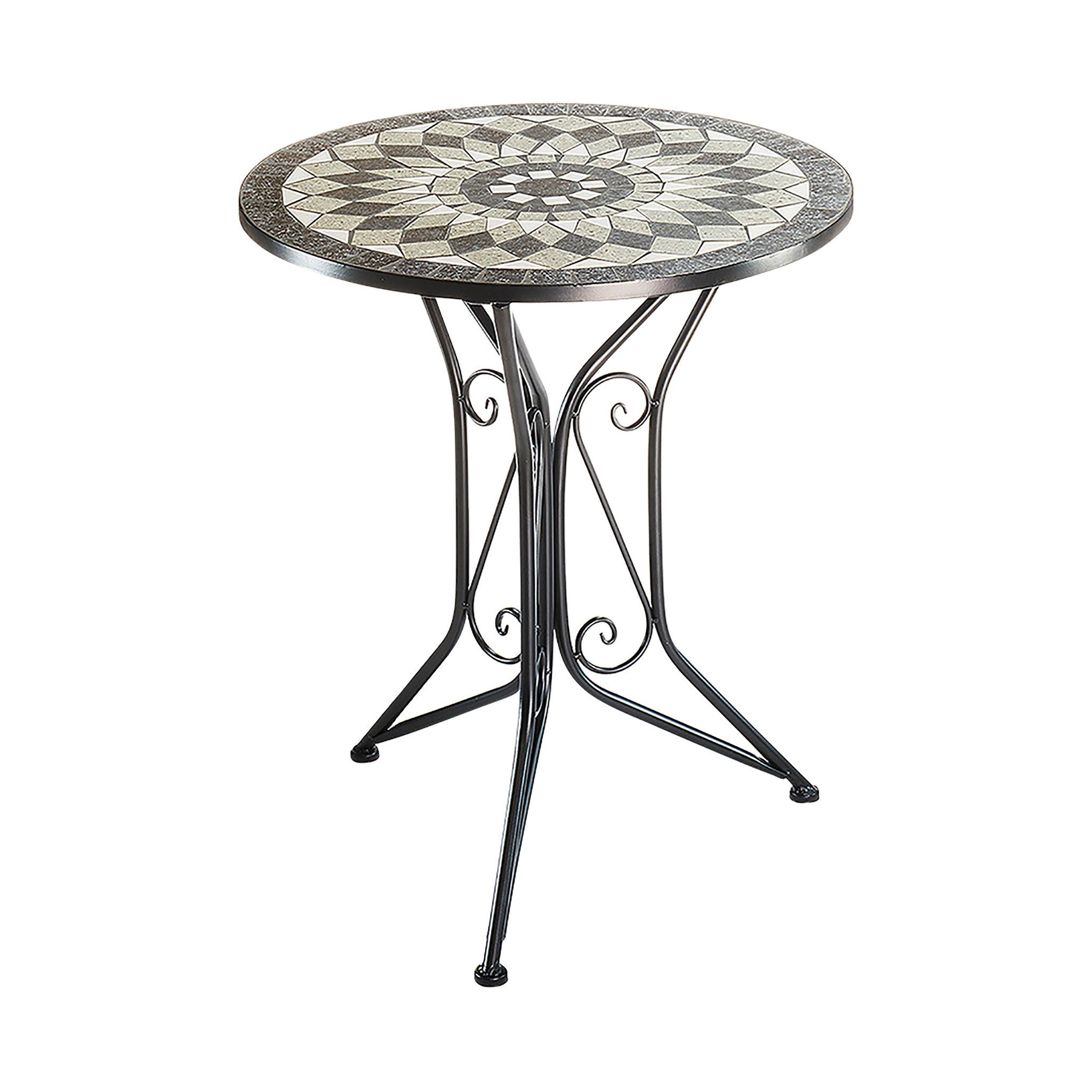 Kobolo Beistelltisch Gartentisch Metalltisch Mosaikplatte grau 70x60 cm (kein Set, 1-St., Stühle separat erhältlich)