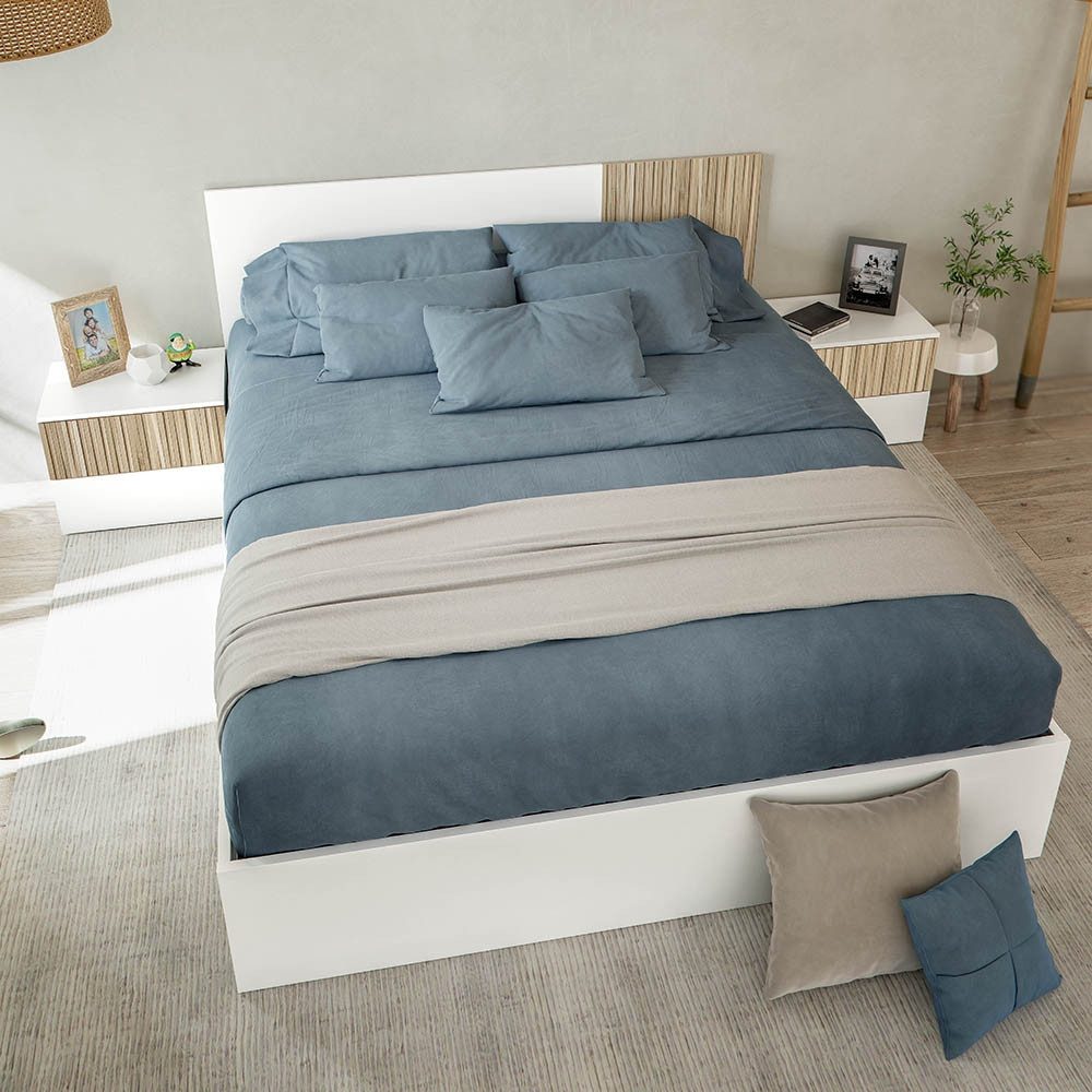 freiraum Komplettbett ETHNA, (4-teilig) Liegefl. 160x190cm, Artik Weiß / Natur - 166x89x196 (BxHxT)
