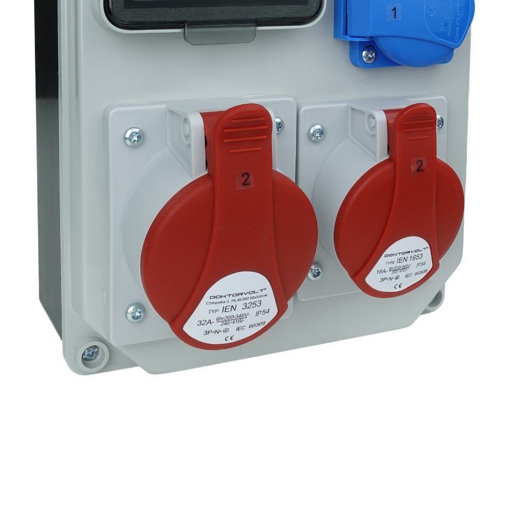 Doktorvolt Stromverteiler HL-S 32A 16A 2x230V Komplett Baustromverteiler Steckdosenverteiler 4-fach (Wandverteiler, 1x LSS C16A 6kA 3P, 1x LSS C 16A 6kA 1P)