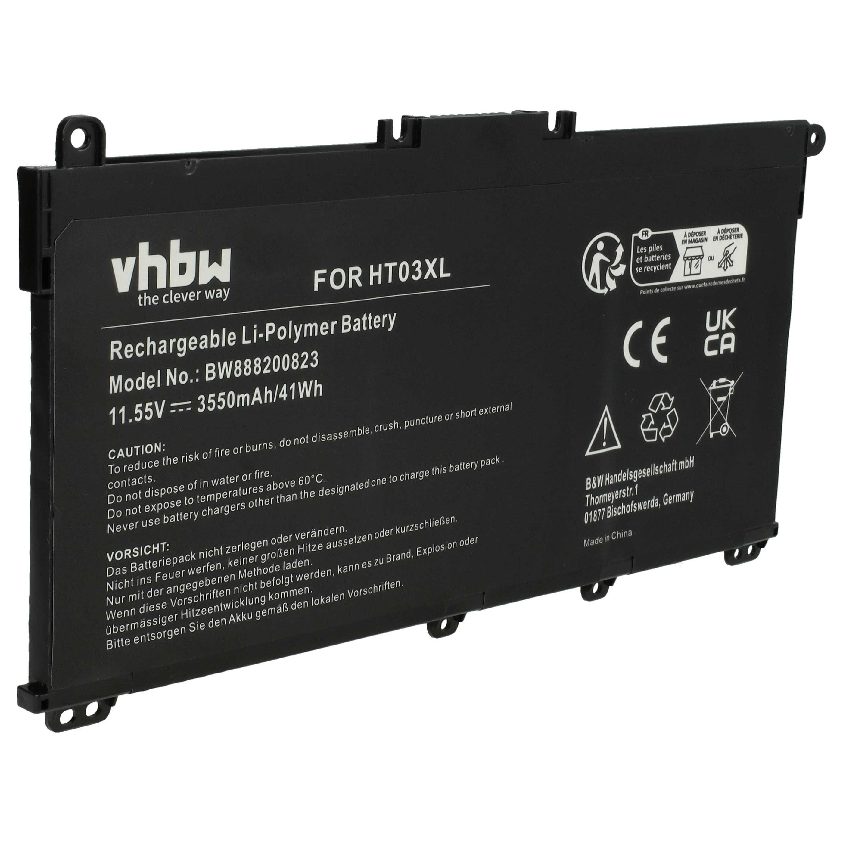 vhbw Akku Ersatz für HP HT03XL, L11119-855, HT03041XL, L11421-1C1, Laptop-Akku Akku Li-Polymer 3550 mAh (11,55 V, 1 St), Leistungsfähiger Austausch-Akku für Notebook, Wiederaufladbar, Jede