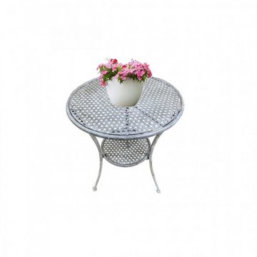 PassionMade Beistelltisch Gartentisch Tisch Blumenhocker Metall Grau Shabby 816 (1 Stück, 1 Metalltisch), Wunderschöner Kaffeetisch Shabbychic mit Ablage