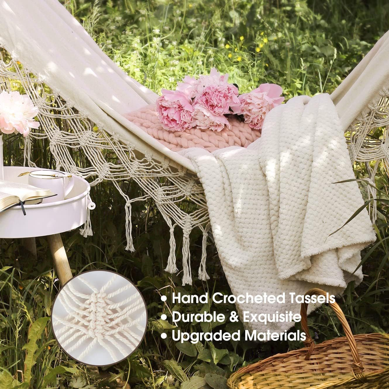 BlingBin Hängematte Hängematte Outdoor Boho-Stil, Camping-Doppelhängematte Hält (1er Set, 1 St., Höchstgewichtempfehlung: 500 Pfund), Tragbare Baum-Hängematte mit Tragetasch für Garten, Balkon, Terrasse