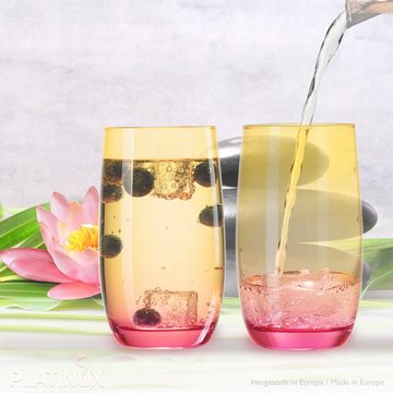 PLATINUX Glas Trinkgläser, Glas, Gelb-Rosa Bunt 300ml (max.370ml) Set 6 Stück Wassergläser Saftgläser Longdrinkgläser