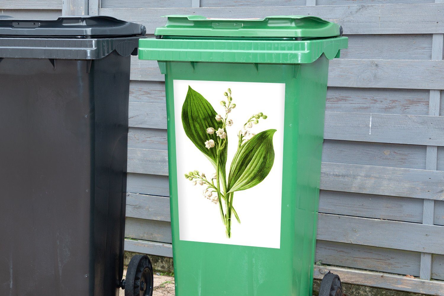 Abfalbehälter Blumen - MuchoWow Sticker, Wandsticker - Kräuterpflanze Container, Mülleimer-aufkleber, (1 St), Vintage Mülltonne,