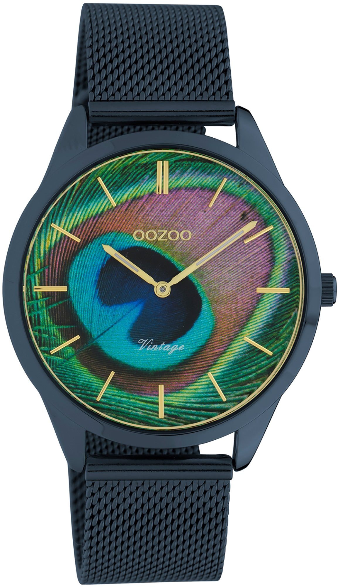 OOZOO Quarzuhr Oozoo Damen Armbanduhr blau Quarz C10252, Damenuhr rund, mittel (ca. 38mm) Edelstahlarmband, Fashion-Style